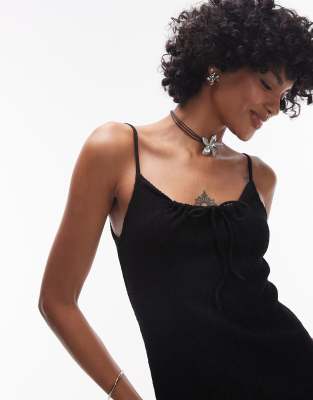 Topshop Crinkle Tie Front Cami Maxi Dress In Black