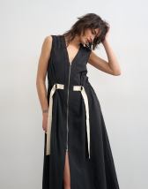 Topshop crinkle v neck zip front utility maxi dress in black