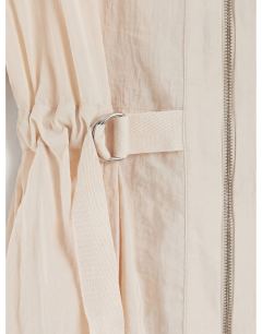 Model wearing Crinkle v neck zip front utility maxi dress in ecru