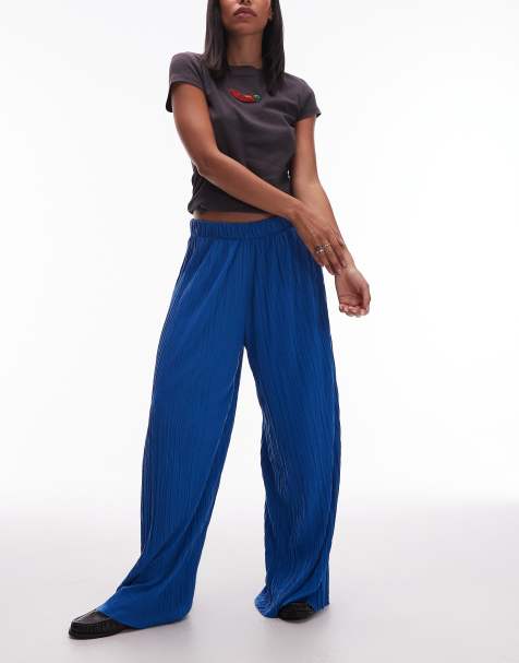 Topshop crinkle wide leg pants in cobalt blue - view 1