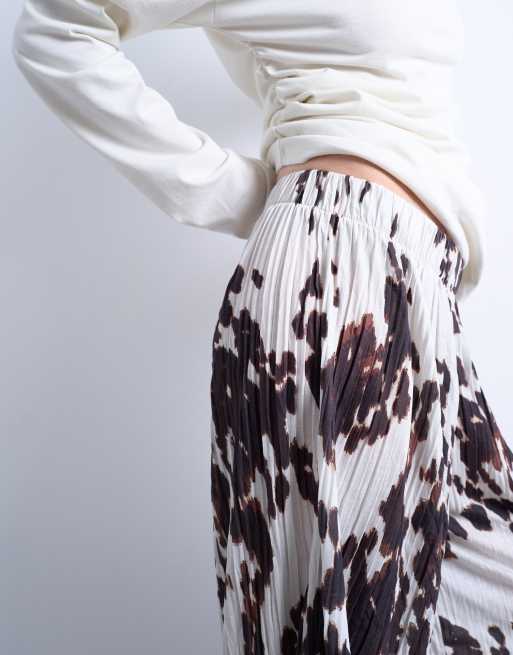 Topshop crinkle wide leg trousers in cow print