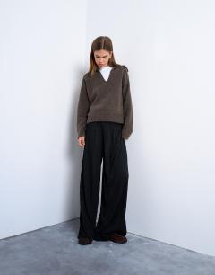 Crinkle wide leg trousers in black