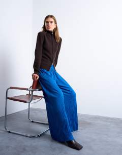 Crinkle wide leg trousers in cobalt blue