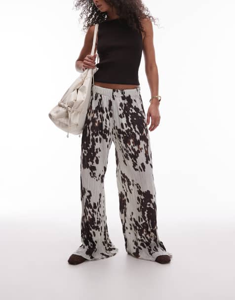 Topshop crinkle wide leg trousers in cow print - view 1