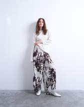 Topshop crinkle wide leg trousers in cow print