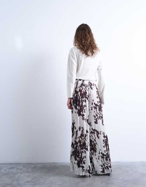 Topshop crinkle wide leg trousers in cow print