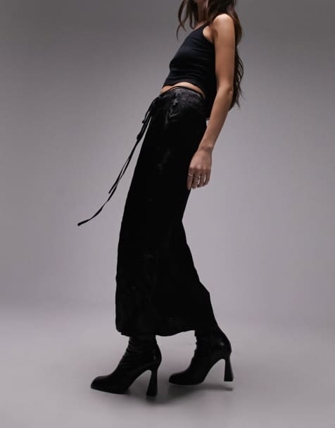 Topshop crinkle wrap midi skirt in black - view 1