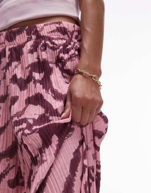 Topshop crinkle zebra print wide leg pants in pink, 2 of 5
