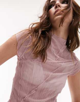 Pre-Order Pink Crinkle Texture Roll-tab Sleeve Shirt