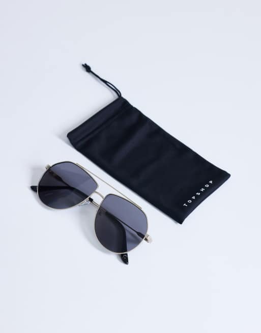 Topshop Croatia aviator metal frame sunglasses in gold, 3 of 3