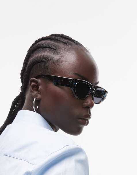 Topshop – Croatia – Eckige Cat-Eye-Sonnenbrille in blauer Schildpattoptik - view 1