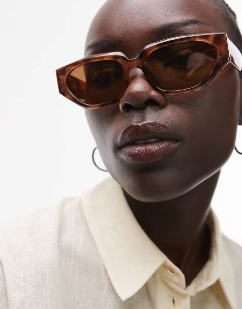 Topshop – Croatia – Eckige Cat-Eye-Sonnenbrille in brauner Schildpattoptik - view 1