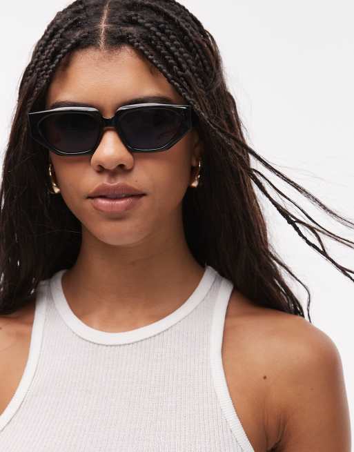 Topshop – Croatia – Eckige Cat-Eye-Sonnenbrille in Schwarz