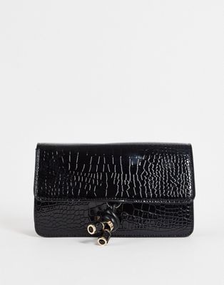 Topshop croc crossbody bag with toggle piece in black