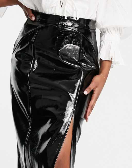 Topshop croc faux shop leather pencil skirt