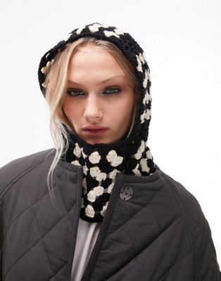 Topshop crochet balaclava in black and white