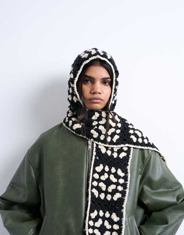 Topshop crochet balaclava in black & cream | ASOS