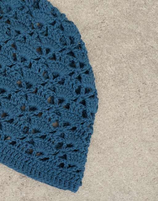 Topshop crochet beanie hat in deep blue, 3 of 3