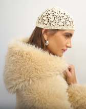 Topshop crochet beanie hat in off white