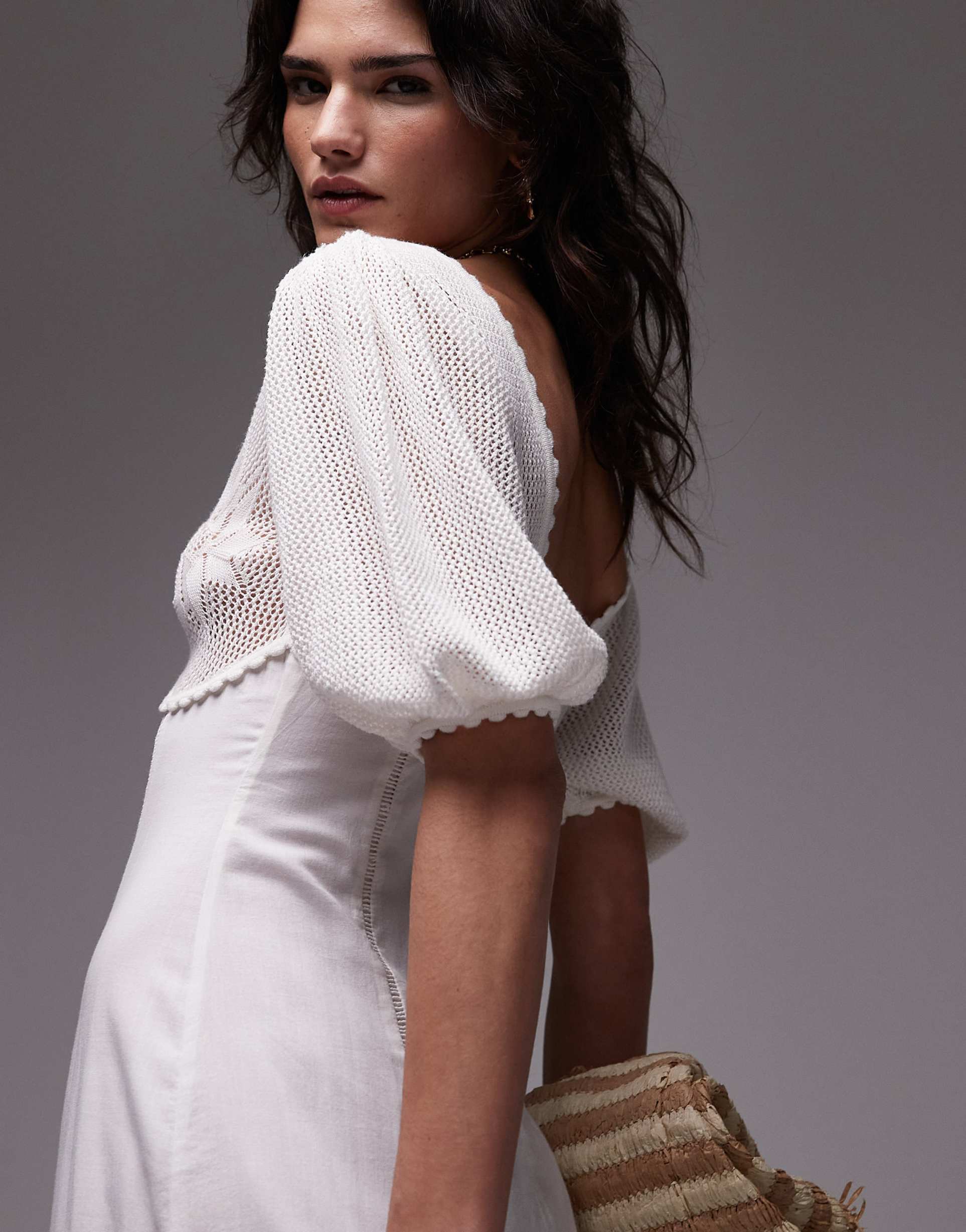 topshop crochet bust midi dress with ladder broderie in white