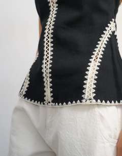 Model wearing Crochet detail bandeau top in black