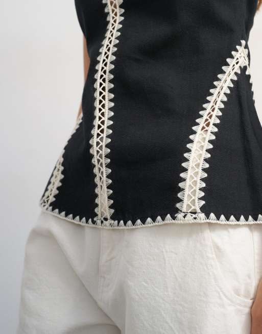Topshop crochet detail bandeau top in black, 2 of 4