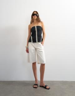 Model wearing Crochet detail bandeau top in black