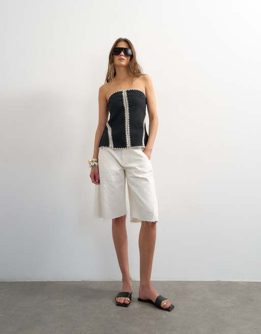 Topshop crochet detail bandeau top in black, 3 of 4