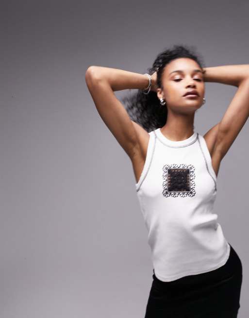 Topshop crochet embroidered singlet in mono