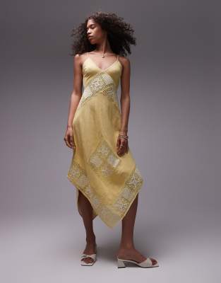 Topshop Crochet Linen Mix Sundress In Yellow