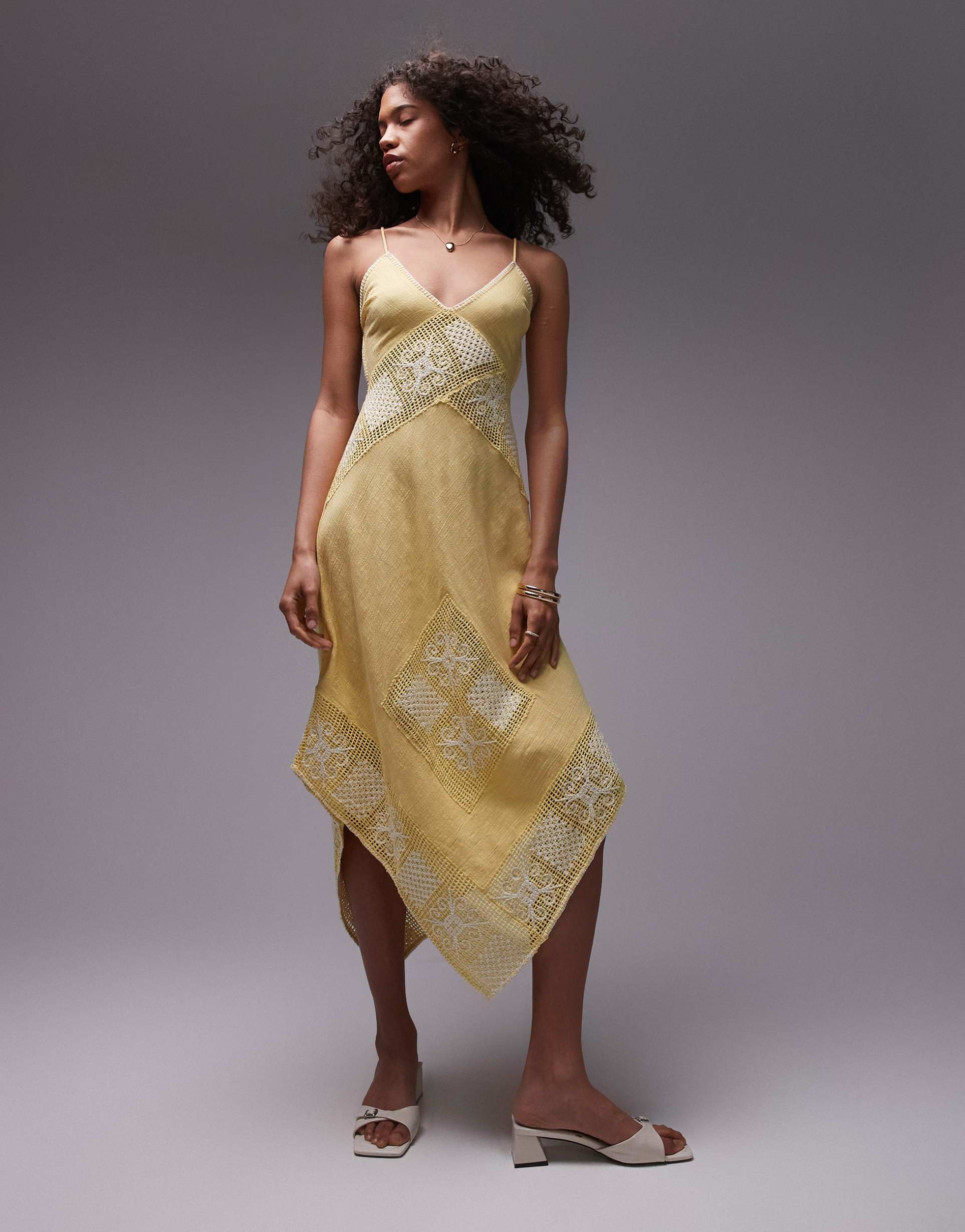 topshop crochet linen mix sundress in yellow