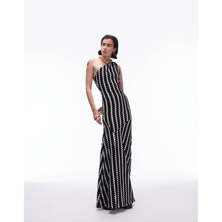 Topshop crochet one shoulder ruched side midi dress in mono ASOS