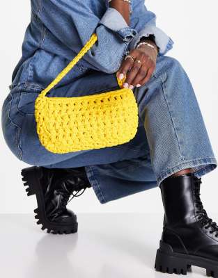 Topshop crochet shoulder bag in yellow