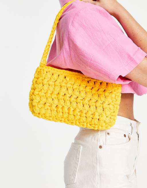 Topshop crochet shoulder bag in yellow