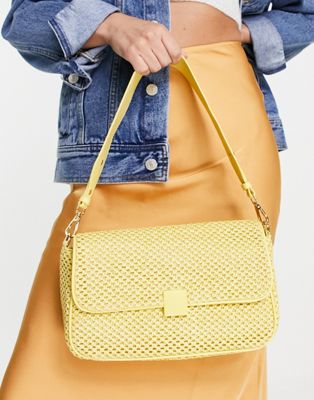 Topshop crochet straw look shoulder bag in yellow