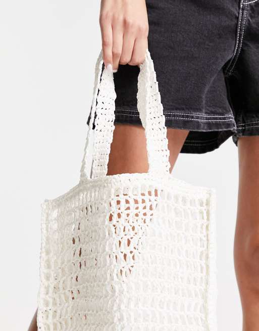 Topshop crochet straw tote bag in white