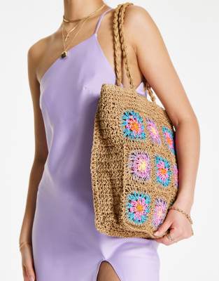 floral crochet tote bag