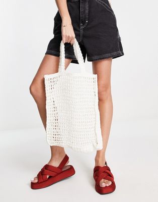 Topshop crochet straw tote bag in white