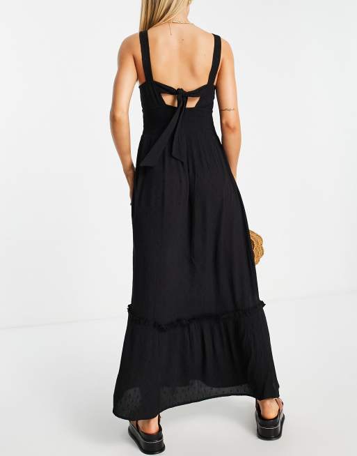 Topshop crochet trim maxi beach dress in black