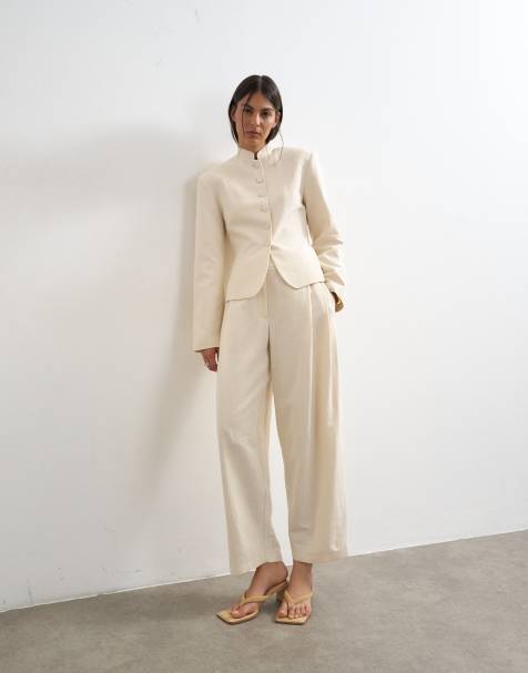 Topshop crop barrel pants in ecru (part of a set) - view 1