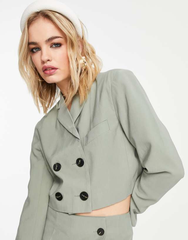 Topshop crop blazer in sage - part of a set