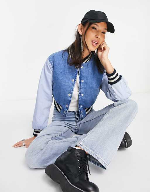 Topshop - Crop jack in collegestijl in middenblauw 