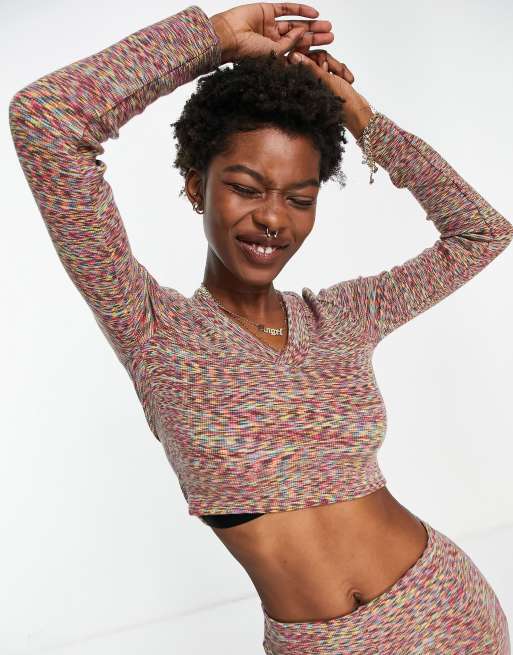 Topshop - Crop top a maniche lunghe multicolore mélange