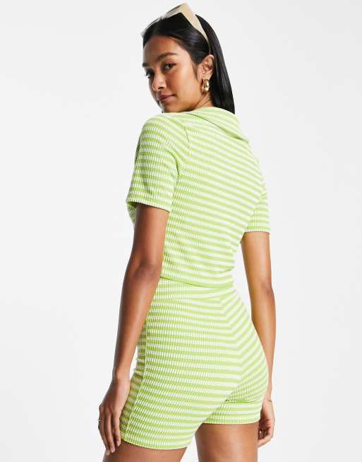 Top Crop Top Rayé Topshop - Taille 10 - Occasion Très Bon État - Bleu Et Blanc
