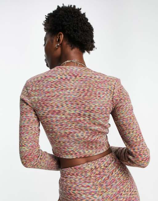 Topshop - Crop top met lange mouwen, kraag en space dye in multi, 2 van 4