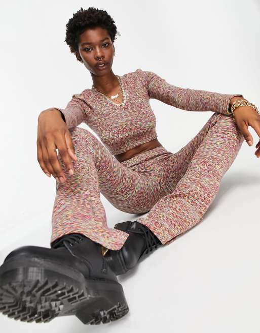 Topshop - Crop top met lange mouwen, kraag en space dye in multi, 3 van 4