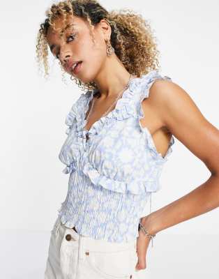 Crop Top Topshop à Nouer, Motif Fleuri - Taille 12 - Occasion Très Bon état