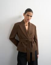 Topshop cropped belted boxy blazer in chocolate