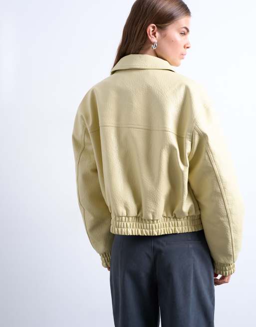 Topshop - Cropped bomberjack van imitatieleer met textuur in lichtgeel, 4 van 4