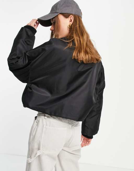Topshop - Cropped bomberjack zonder kraag in zwart, 2 van 4